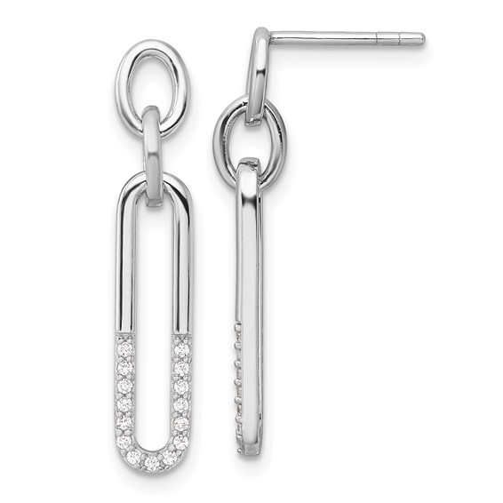 Sterling Silver Rhodium-plated Polished CZ Link Post Dangle Earrings