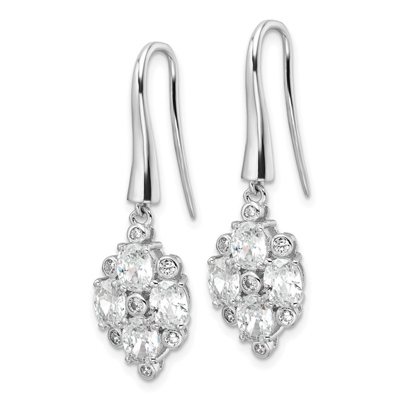 Sterling Silver Rhod-plated Polished Fancy CZ Cluster Dangle Earrings