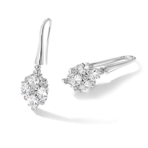 Sterling Silver Rhod-plated Polished Fancy CZ Cluster Dangle Earrings