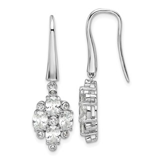 Sterling Silver Rhod-plated Polished Fancy CZ Cluster Dangle Earrings