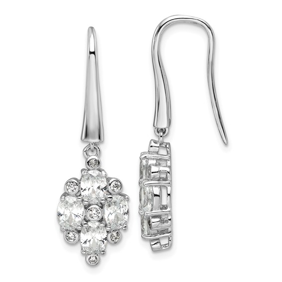 Sterling Silver Rhod-plated Polished Fancy CZ Cluster Dangle Earrings