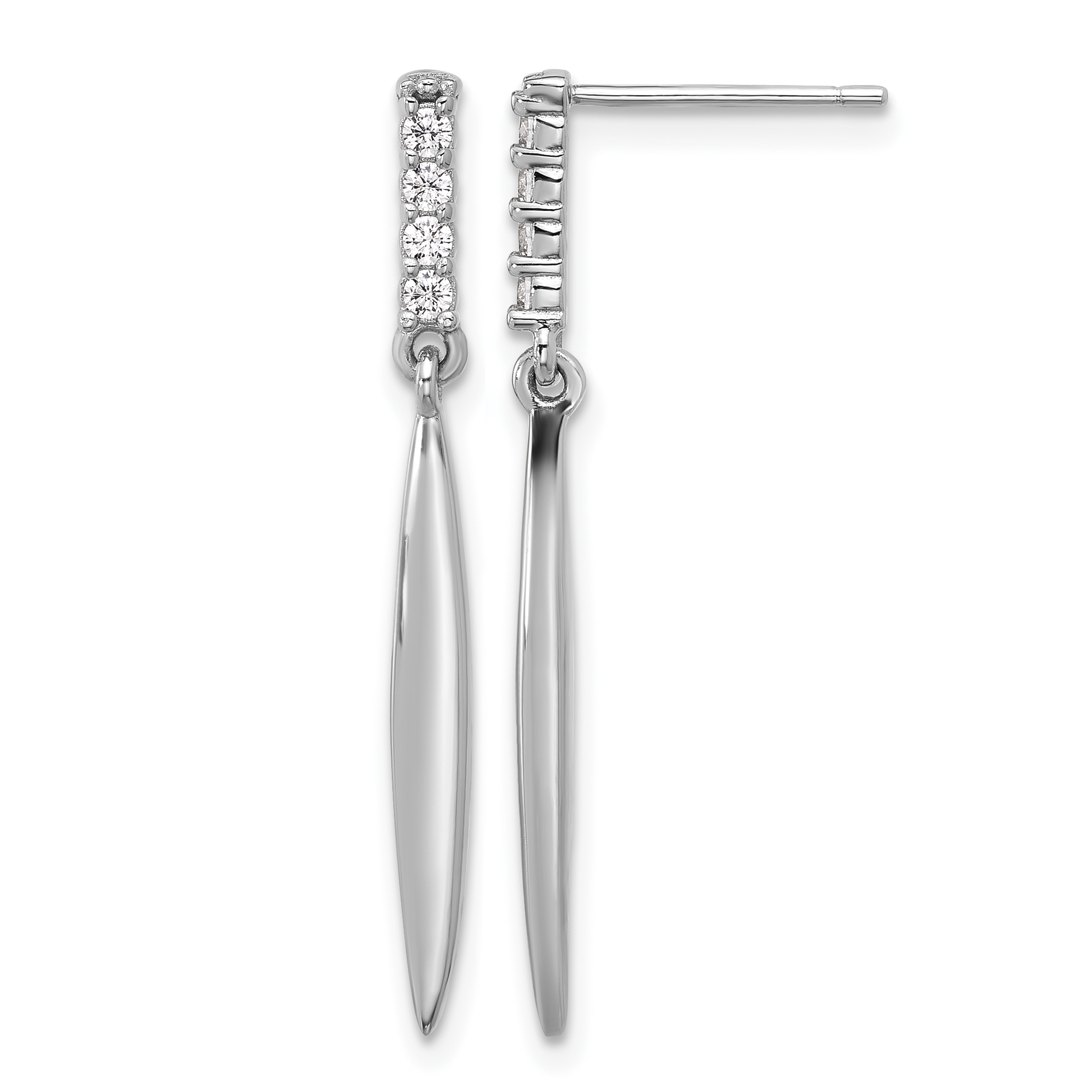 Sterling Silver Rhodium-plated Polished CZ Post Dangle Earrings (QE17145)