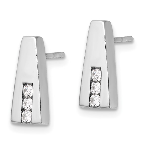 Sterling Silver Rhodium-plated Polished CZ Post Earrings
