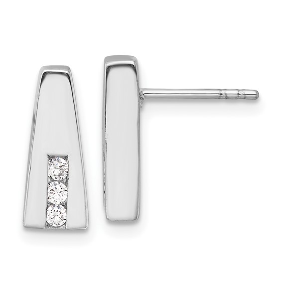 Sterling Silver Rhodium-plated Polished CZ Post Earrings