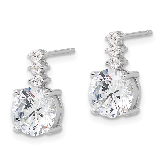 Sterling Silver Rhodium-plated Polished 8mm CZ Post Dangle Earrings