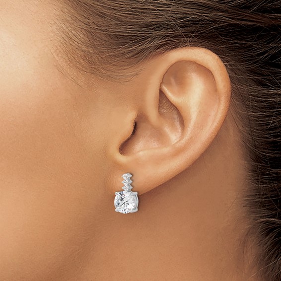 Sterling Silver Rhodium-plated Polished 8mm CZ Post Dangle Earrings