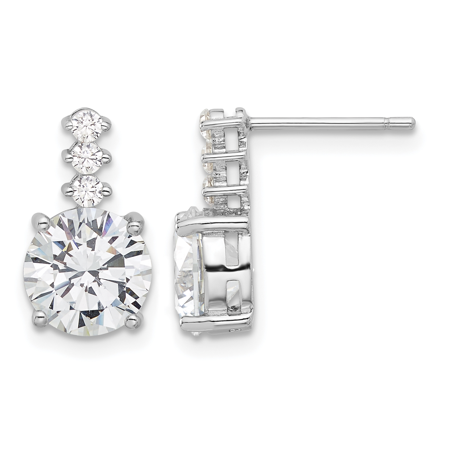 Sterling Silver Rhodium-plated Polished 8mm CZ Post Dangle Earrings (QE17151)