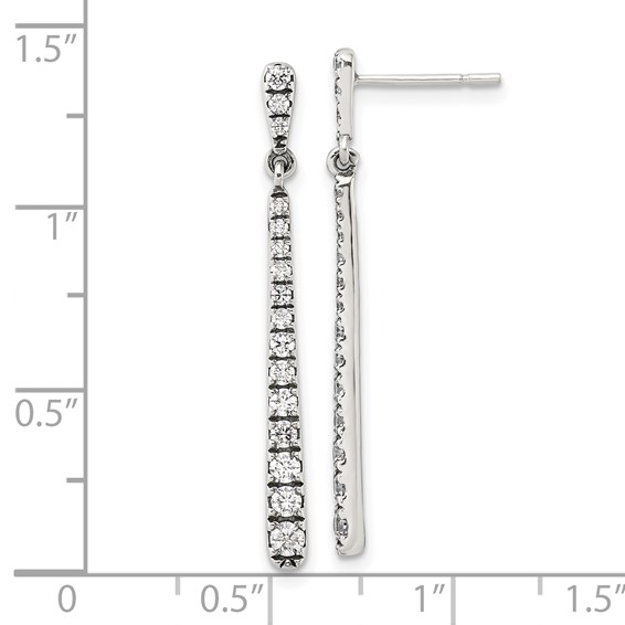 Sterling Silver Polished & Antiqued Graduated CZ Post Dangle Earrings