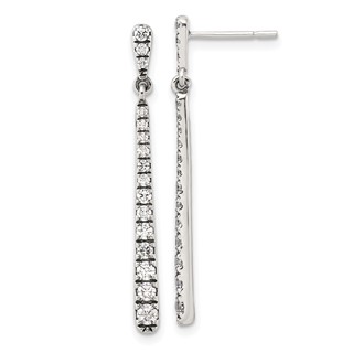 Sterling Silver Polished & Antiqued Graduated CZ Post Dangle Earrings