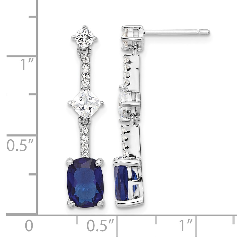 Sterling Silver RH-plated Fancy Blue & White CZ Post Dangle Earrings (QE17155)
