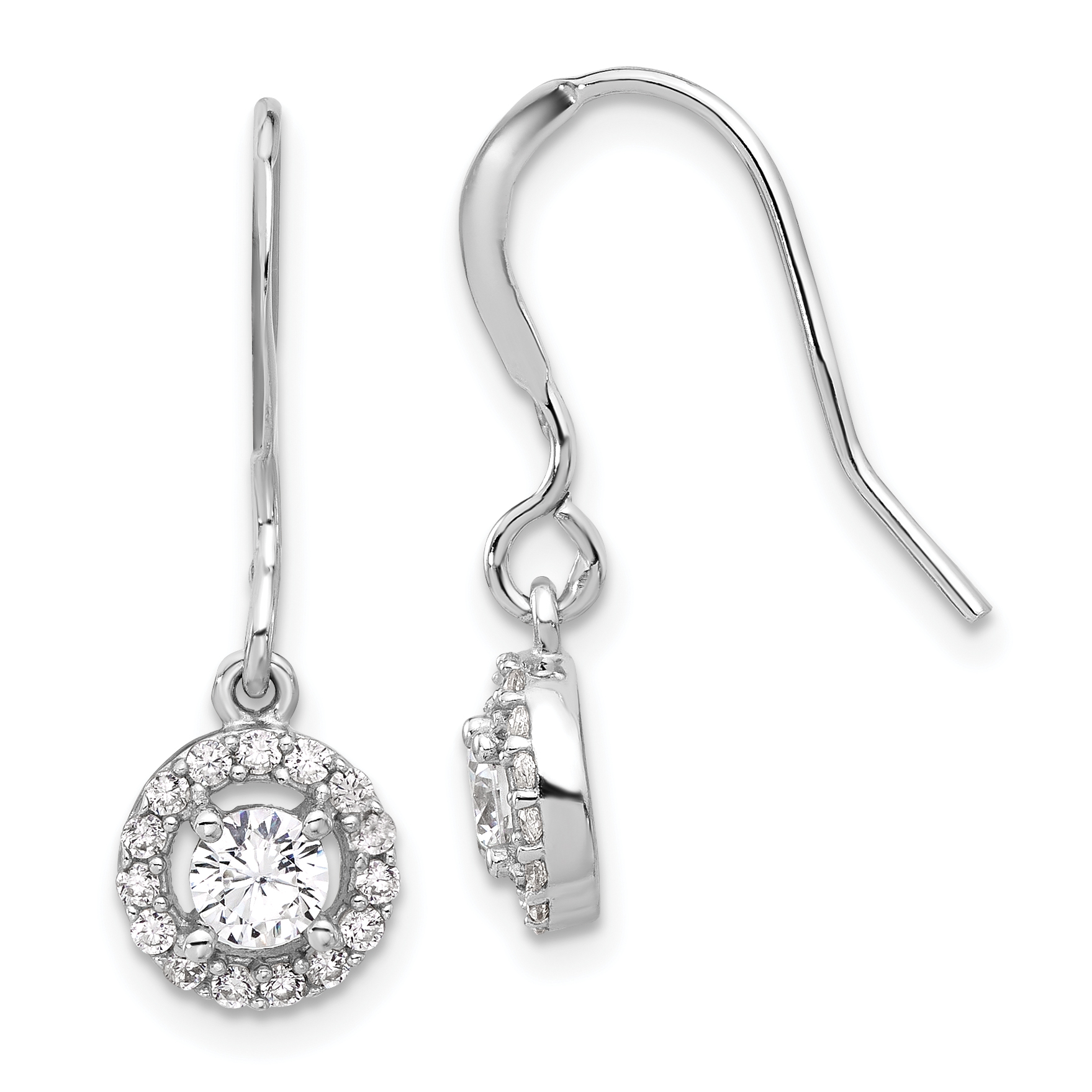 Sterling Silver Rhodium-plated Polished Round CZ Halo Dangle Earrings (QE17159)