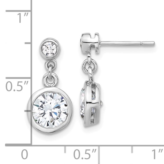 Sterling Silver Rhodium-plated CZ Bezel Dangle Post Earrings