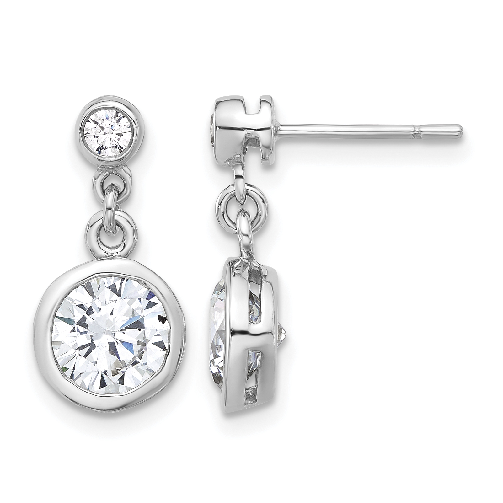 Sterling Silver Rhodium-plated CZ Bezel Dangle Post Earrings (QE17161)