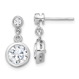 Sterling Silver Rhodium-plated CZ Bezel Dangle Post Earrings