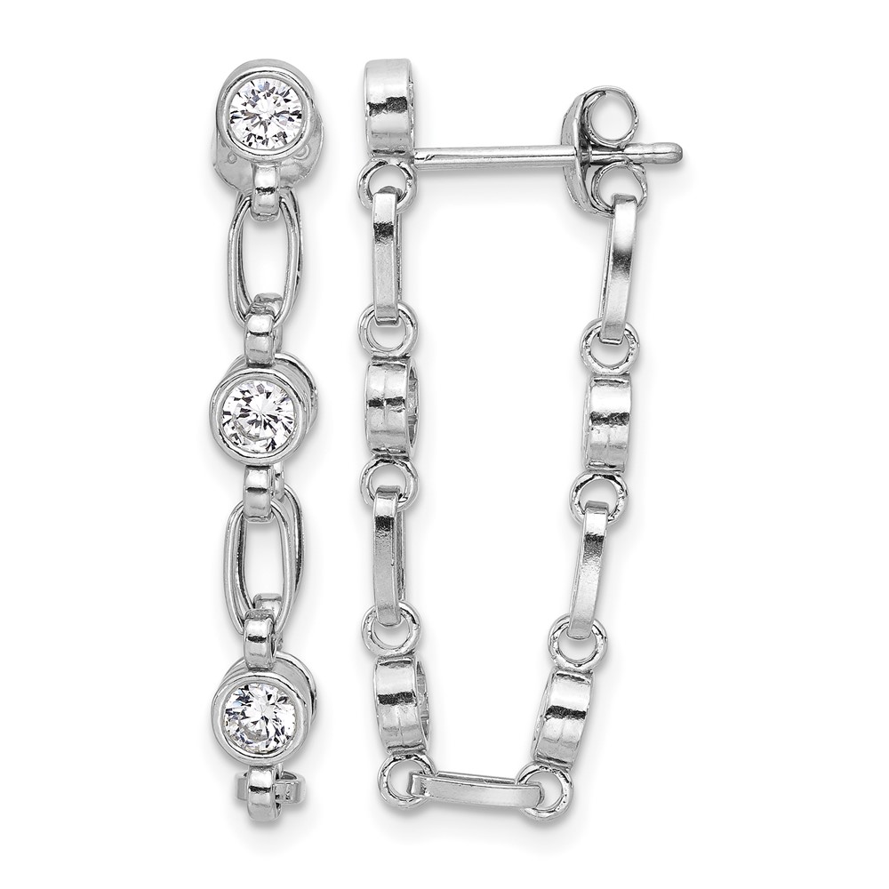 Sterling Silver Rhodium-plated Bezel CZ Post Dangle Earrings (QE17163)