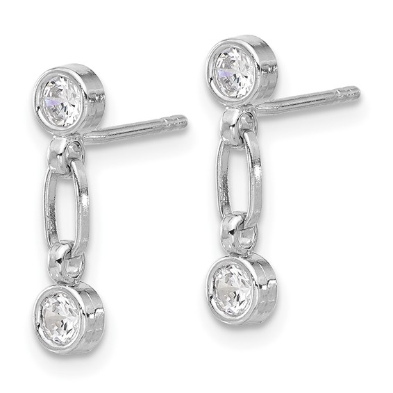 Sterling Silver CZ Chain Dangle Earrings
