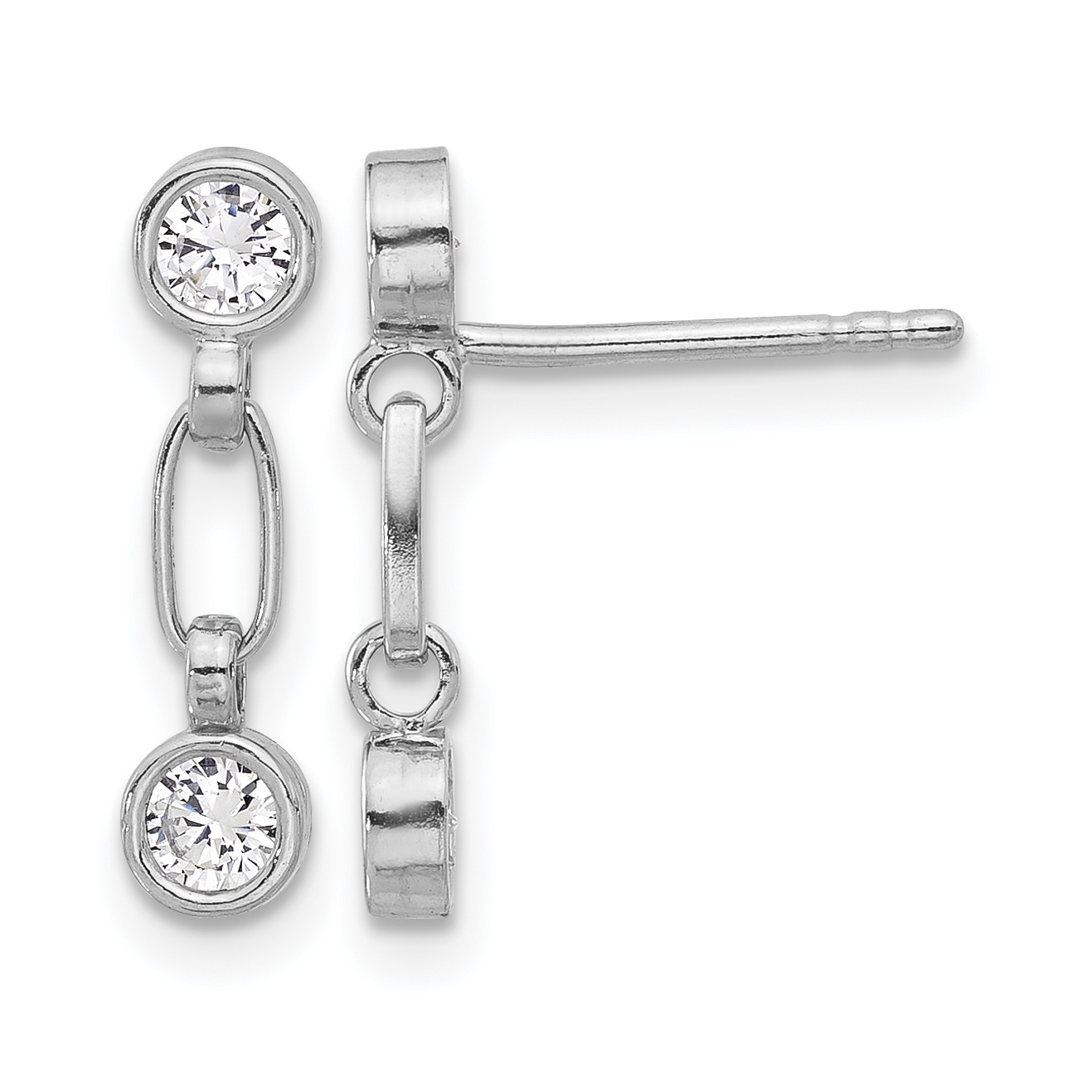 Sterling Silver Rhodium-plated Bezel CZ Post Dangle Earrings (QE17164)