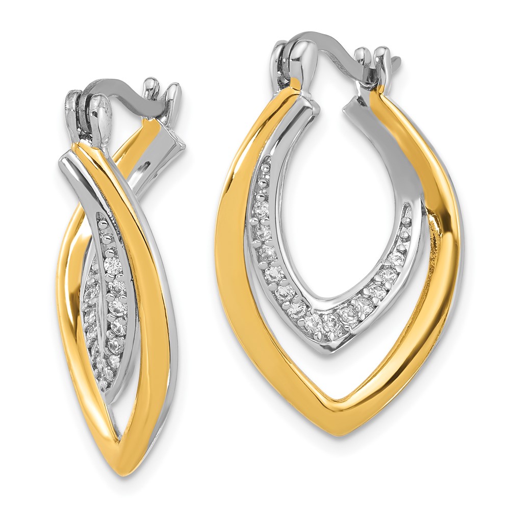 Sterling Silver Rhodium-plated Gold-tone Polished CZ Fancy Hoop Earrings (QE17167)