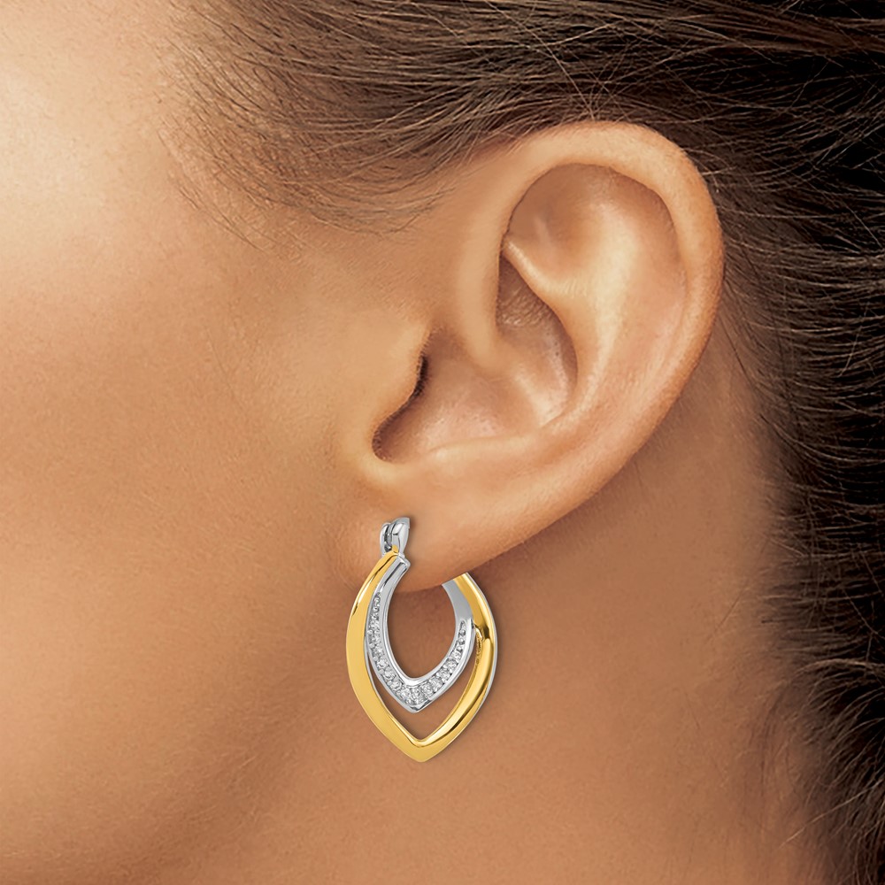 Sterling Silver Rhodium-plated Gold-tone Polished CZ Fancy Hoop Earrings (QE17167)