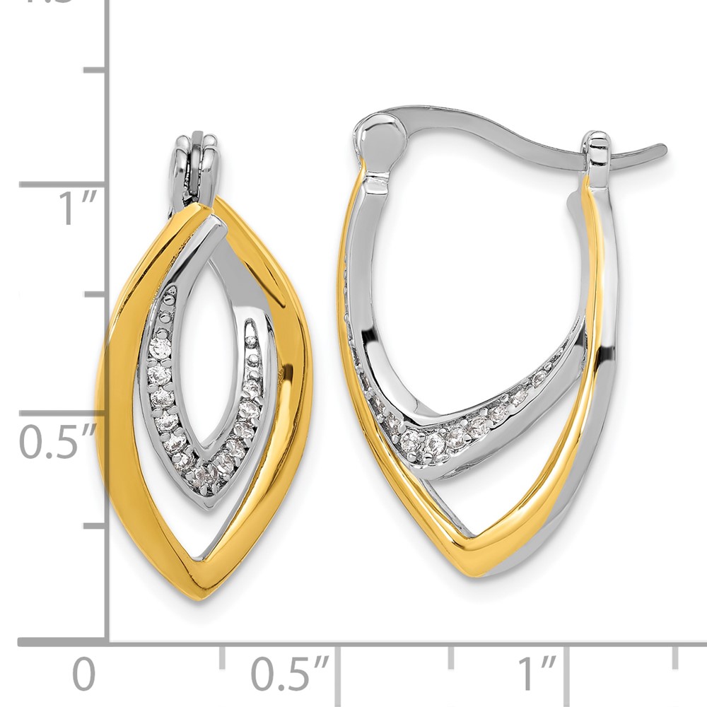 Sterling Silver Rhodium-plated Gold-tone Polished CZ Fancy Hoop Earrings (QE17167)