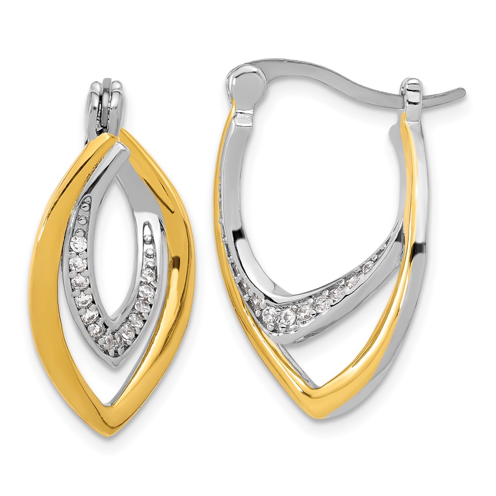Sterling Silver Rhodium-plated Gold-tone Polished CZ Fancy Hoop Earrings (QE17167)