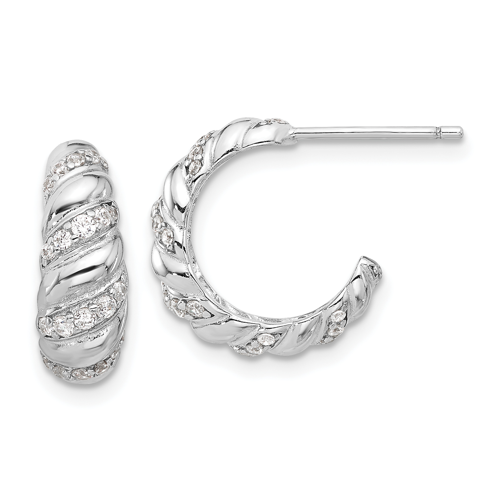 Sterling Silver Rhodium-plated CZ Post Hoop Earrings (QE17168)