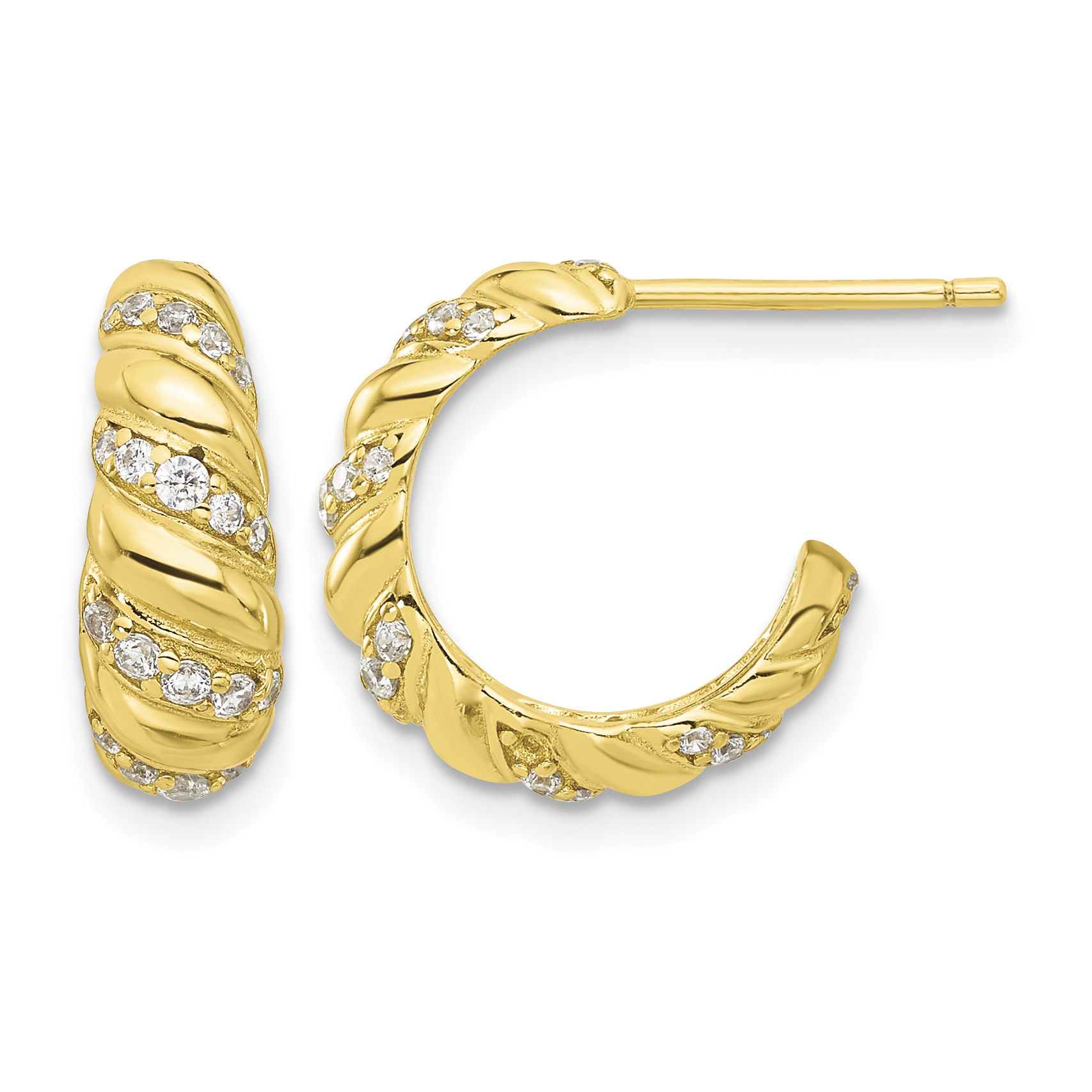 Sterling Silver Gold-tone CZ Post Hoop Earrings (QE17168GP)