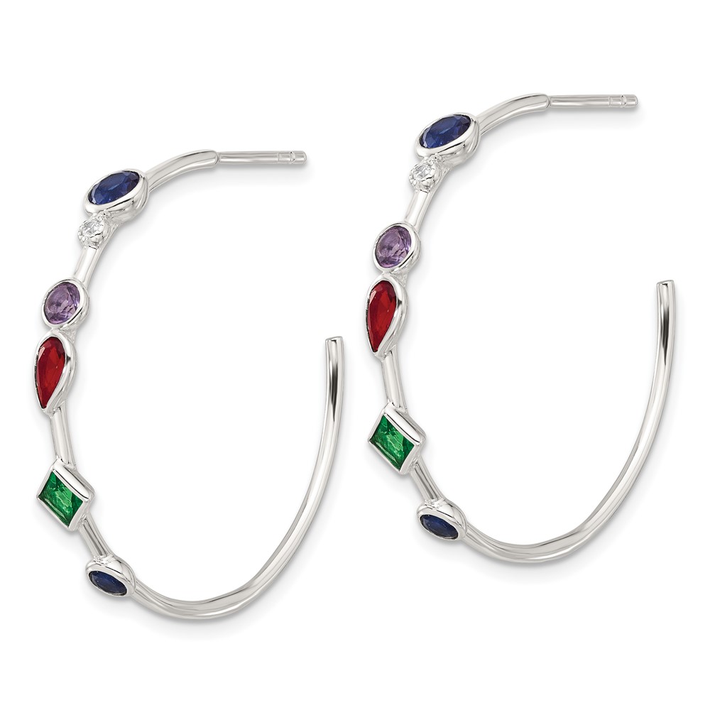 Sterling Silver E-coated Multi Color CZ Post Hoop Earrings (QE17170)