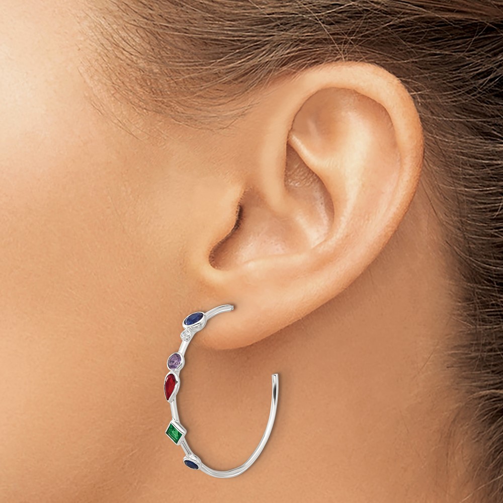 Sterling Silver E-coated Multi Color CZ Post Hoop Earrings (QE17170)