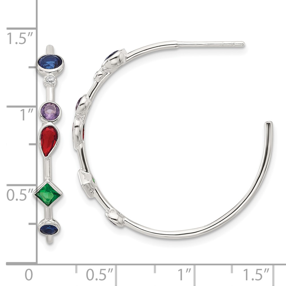 Sterling Silver E-coated Multi Color CZ Post Hoop Earrings (QE17170)