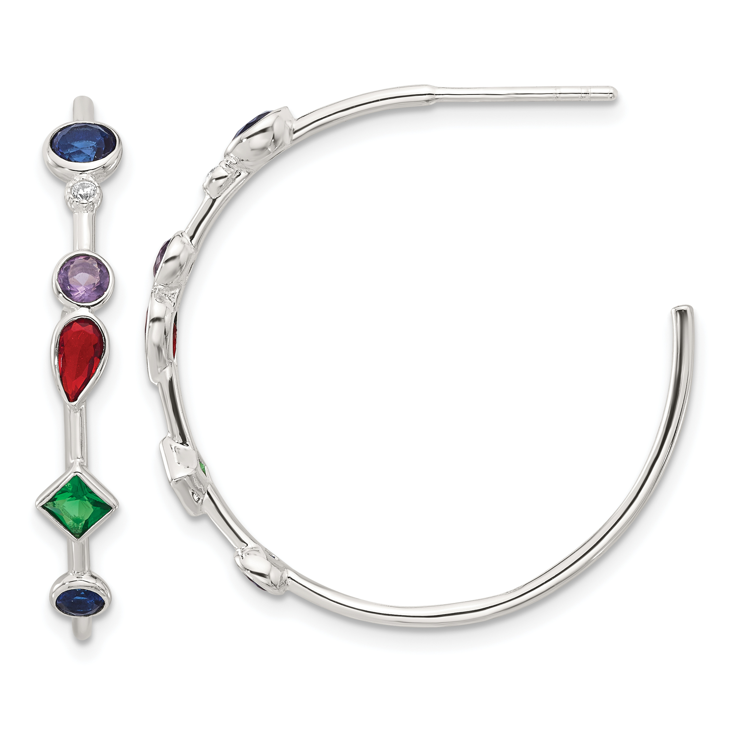Sterling Silver E-coated Multi Color CZ Post Hoop Earrings (QE17170)