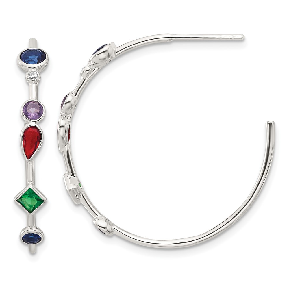 Sterling Silver E-coated Multi Color CZ Post Hoop Earrings (QE17170)