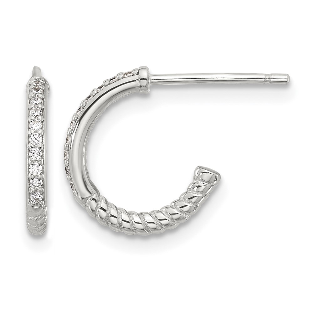Sterling Silver Flash Platinum-plated Twisted CZ C Hoop Post Earrings (QE17172)