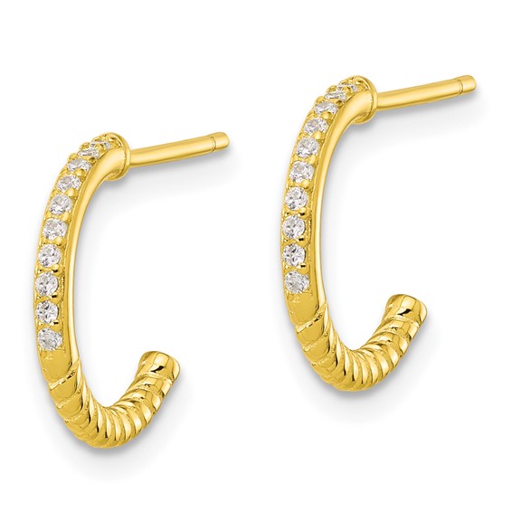 Sterling Silver CZ C-hoop Post Earrings