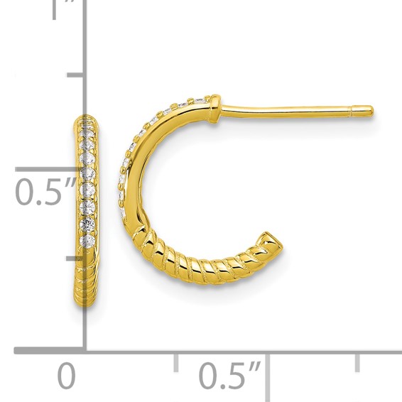 Sterling Silver CZ C-hoop Post Earrings