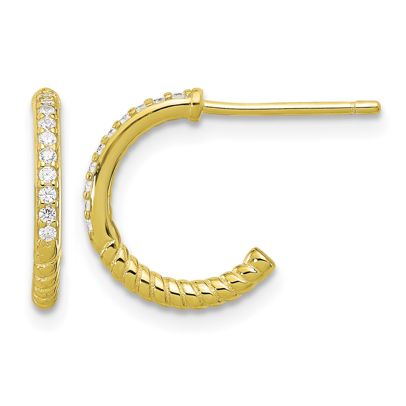 Sterling Silver Gold-tone CZ J-Hoop Post Earrings (QE17172GP)