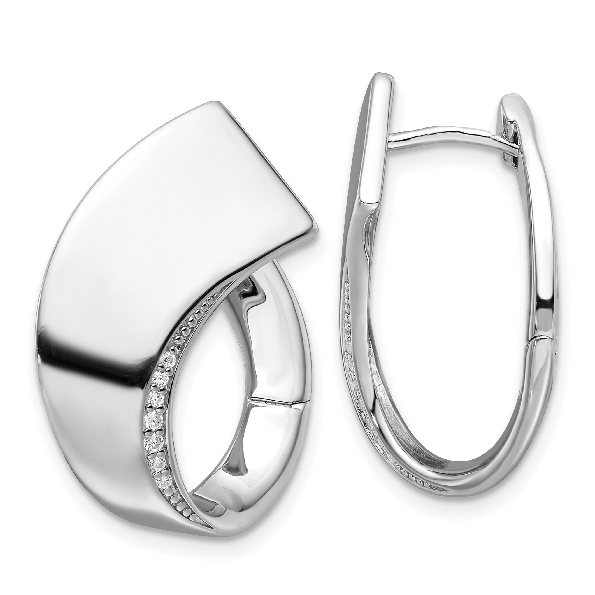 Sterling Silver Rhodium-plated Polished Fancy CZ Hoop Earrings (QE17173)