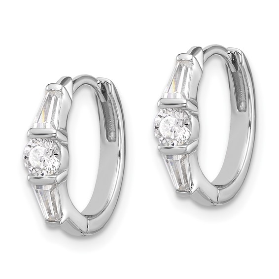Sterling Silver Rhodium-plated CZ Hinged Hoop Earrings