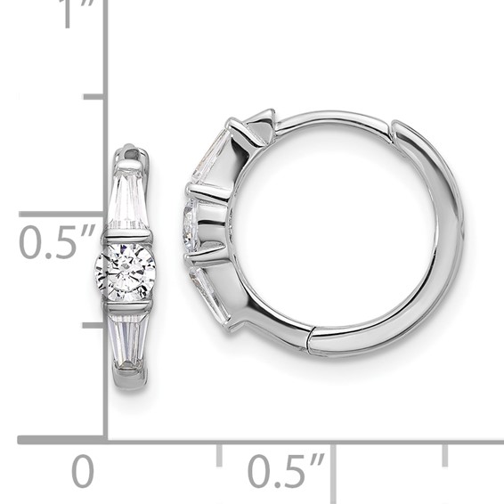 Sterling Silver Rhodium-plated CZ Hinged Hoop Earrings