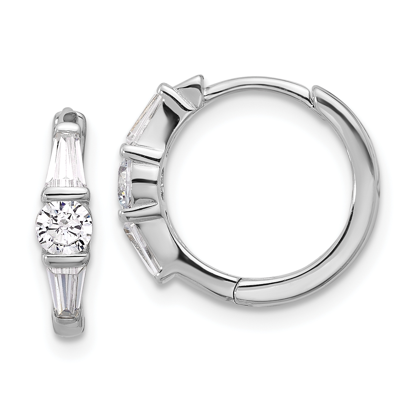 Sterling Silver Rhodium-plated CZ Hinged Hoop Earrings (QE17176)