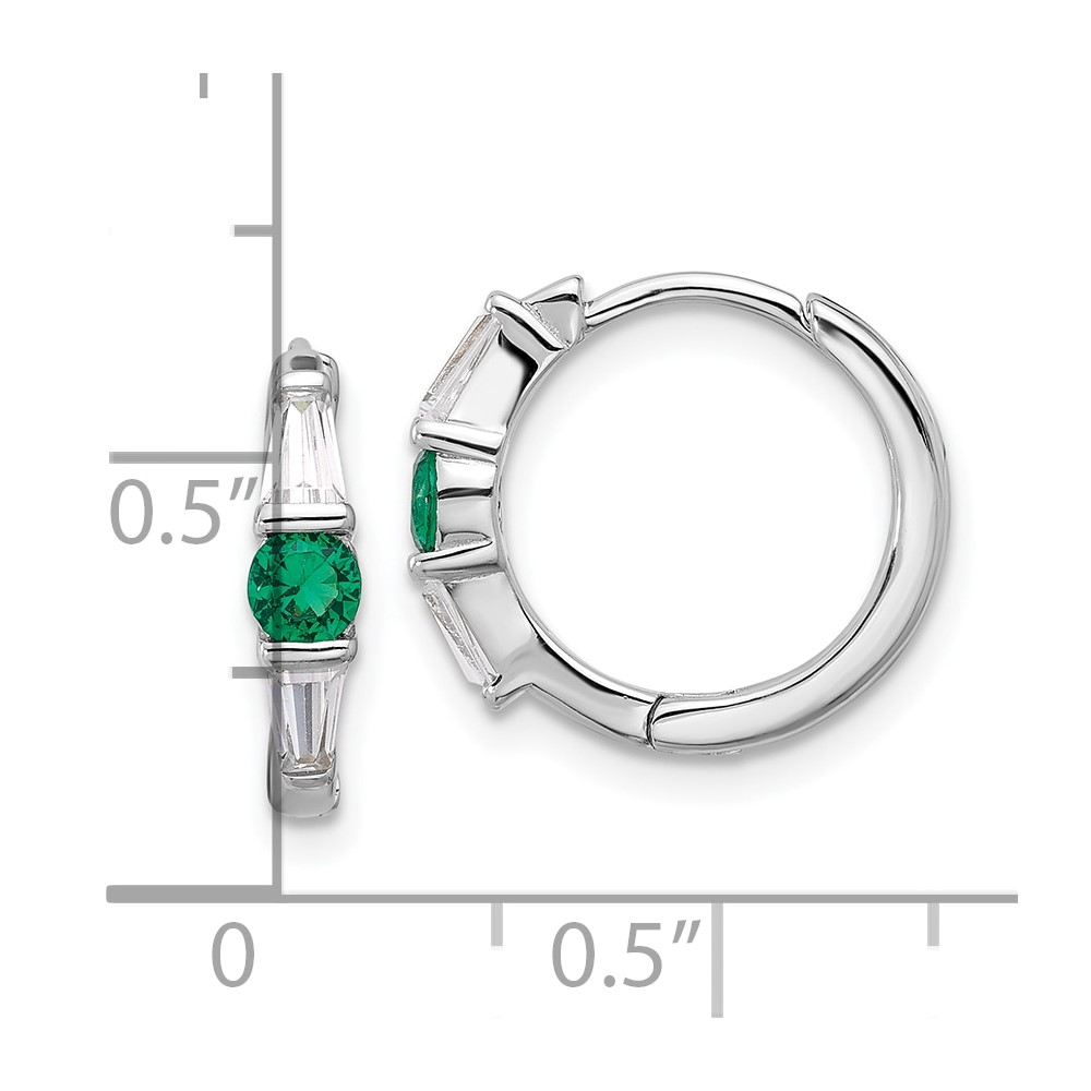 Sterling Silver Rhodium-plated Green/White CZ Hinged Hoop Earrings (QE17177)