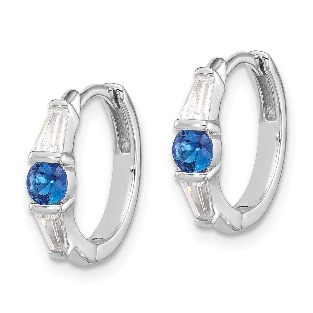 Sterling Silver Rhodium-plated Blue Spinel and CZ Hinged Hoop Earrings (QE17179)