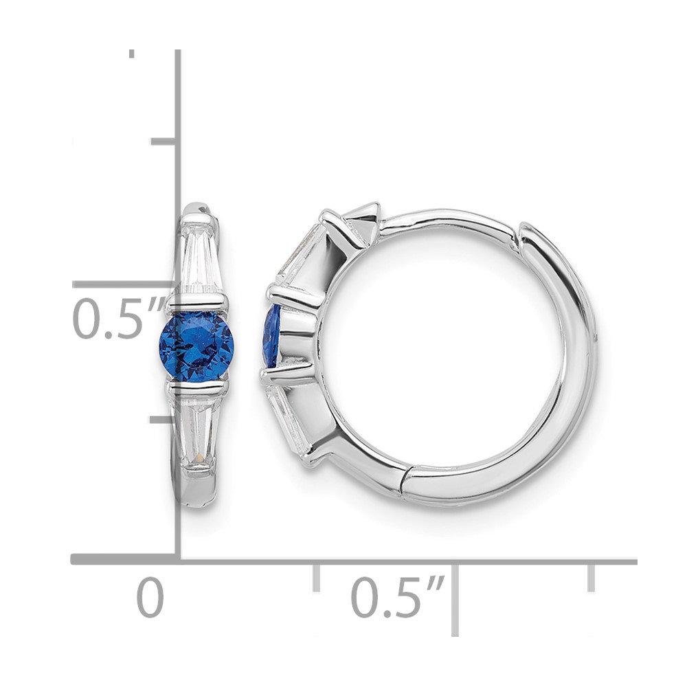 Sterling Silver Rhodium-plated Blue Spinel and CZ Hinged Hoop Earrings (QE17179)