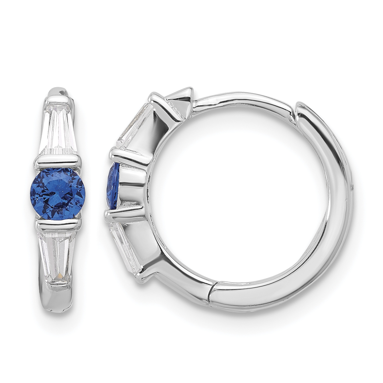 Sterling Silver Rhodium-plated Blue Spinel and CZ Hinged Hoop Earrings (QE17179)