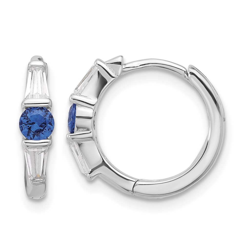 Sterling Silver Rhodium-plated Blue Spinel and CZ Hinged Hoop Earrings (QE17179)