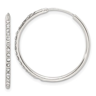 Sterling Silver Polished CZ Medium Round Endless Hoop Earrings