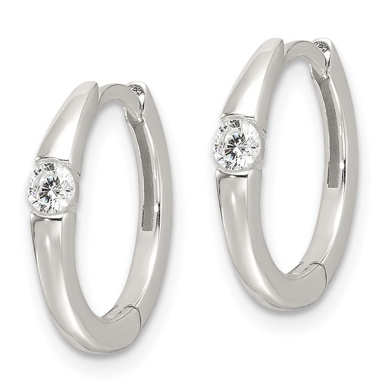Sterling Silver E-Coating CZ Hinged Hoop Earrings