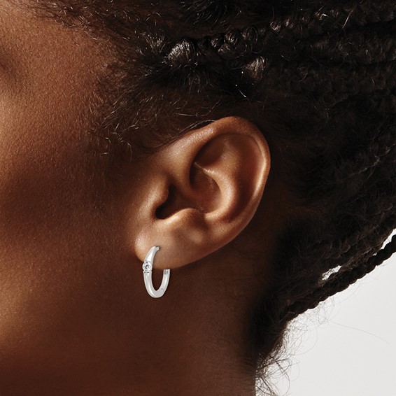 Sterling Silver E-Coating CZ Hinged Hoop Earrings