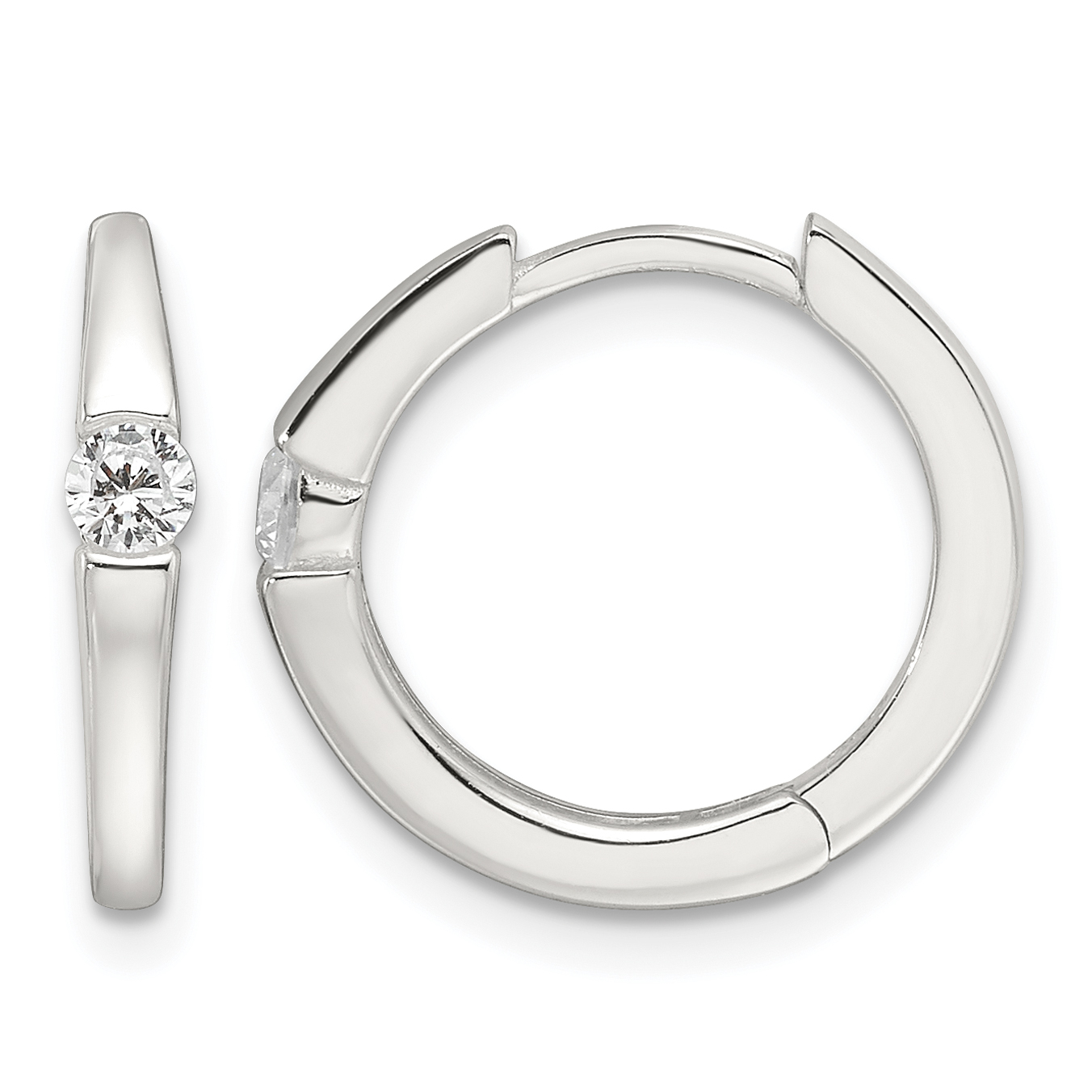Sterling Silver E-Coating CZ Hinged Hoop Earrings (QE17182)