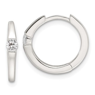 Sterling Silver E-Coating CZ Hinged Hoop Earrings